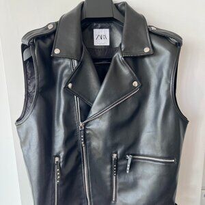 Zara Faux Leather Biker Vest – Size XL
